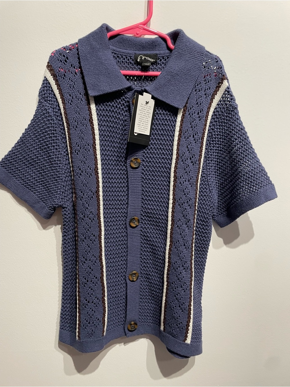 Art Class Boys Open Knit Short Sleeve Sweater Blue Small (6-7) NWT